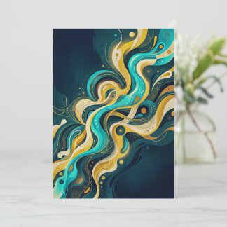Elegante Teal Gouden Abstracte Stroomkunst Kaart