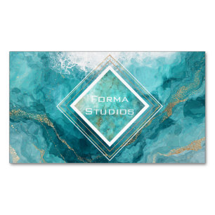 Elegante Teal Gouden Oceaangolf Vloeibare Marmer Magnetisch Visitekaartje