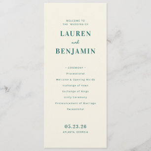 Elegante Teal Huwelijksceremonie Schema Programma
