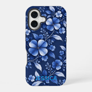 Elegante Teal Iris Bloemen Custom iPhone 16 Hoesje
