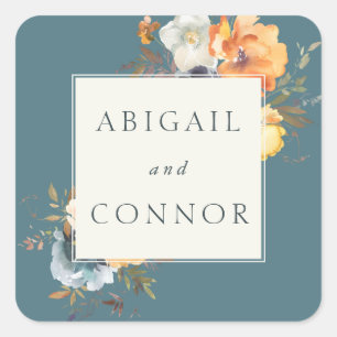Elegante Teal Terracotta Navy Boho Bloem Vierkante Sticker