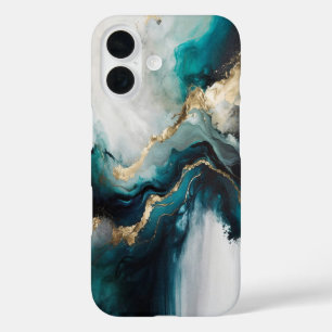 Elegante Teal Turquoise & Goud Marmer Steen iPhone 16 Hoesje