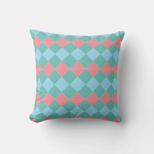 Elegante Teal Turquoise & Koraal Roze Diamanten Kussen