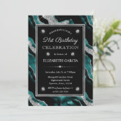 Elegante Teal & Zilveren Glitter Agate 21e Verjaar Kaart (Staand voorkant)
