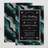 Elegante Teal & Zilveren Glitter Agate 21e Verjaar Kaart (Voorkant / Achterkant)