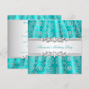 Elegante Teal Zilveren Kant Diamanten Overlay Fees Kaart