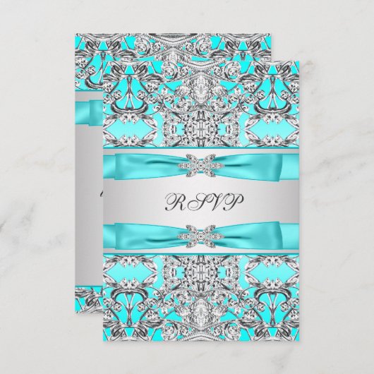 Elegante Tealblauwe RSVP (Voorkant / Achterkant)