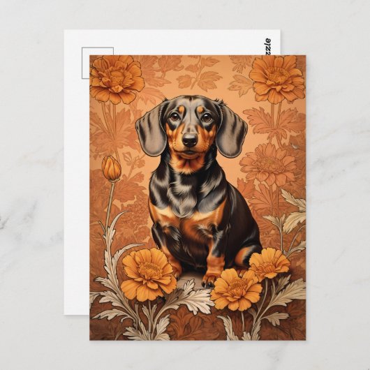 Elegante teckel en goudsbloemen briefkaart (Voorkant / Achterkant)