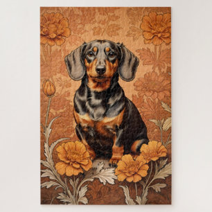 Elegante teckel en goudsbloemen legpuzzel