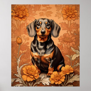 Elegante teckel en goudsbloemen poster
