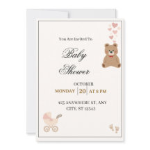 Elegante Teddybeer Baby Shower Uitnodiging