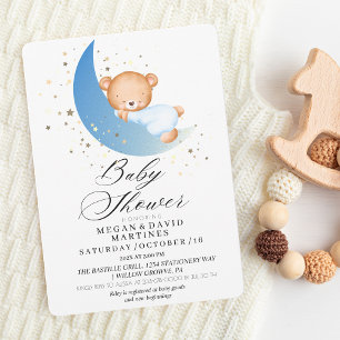 Elegante teddybeer Moon gouden sterren Baby shower Kaart