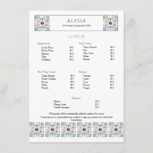 Elegante tegeldesign restaurant lunch menu