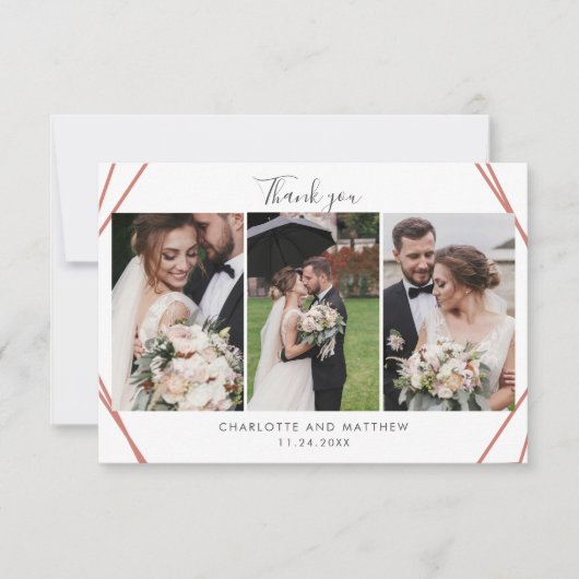 Elegante tekst en foto's bruiloft dank u bedankkaart (Voorkant)