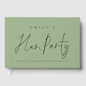 Elegante tekst Hen Party Sage Green Gastenboek (Voorkant)