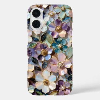 Elegante telefoonhoes met pastelbloemen in glas-in iPhone 16 hoesje