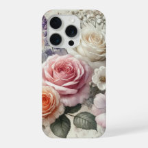 Elegante telefoonhoes met roze en witte rozen