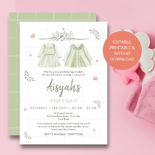 Élégante tenue de bébé verte pour invitation Aqiqa