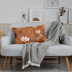 Elegante Terra Cota Pompoen Herfst Bloemenpatroon Kussen