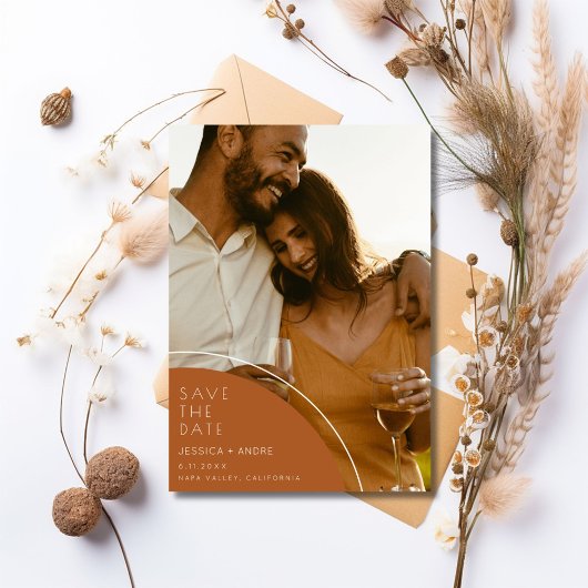 Elegante terracotta 2 foto bruiloft Save the date