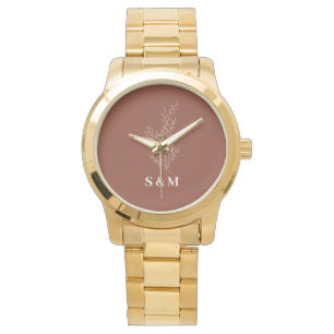 Elegante Terracotta Bloem Initialen Huwelijk Monog Horloge