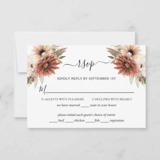 Elegante Terracotta Boho Wedding RSVP Kaart (Voorkant)