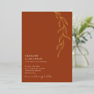 Elegante Terracotta Botanische Herfst Bruiloft Gou Folie Uitnodiging
