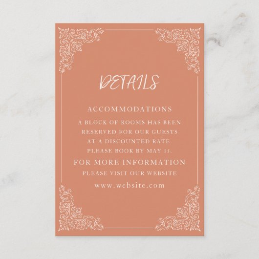 Elegante  Terracotta Cream Wedding Informatiekaartje (Voorkant)