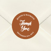 Elegante terracotta dank u bruiloft gunst ronde sticker