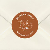 Elegante terracotta dank u bruiloft gunst ronde sticker