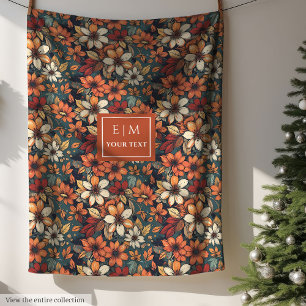 Elegante terracotta diepe pastel groene bloemen fleece deken