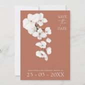 Elegante terracotta en beige orchidee bruiloft save the date (Voorkant)