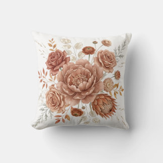 Elegante Terracotta en Perzik Boho Botanische Bloe Kussen