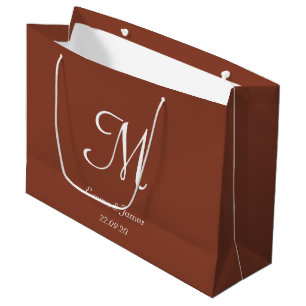 Elegante Terracotta en Witte Monogram Naam Groot Cadeauzakje