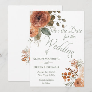 Elegante Terracotta Floral Wedding Save the Date Feestdagenkaart