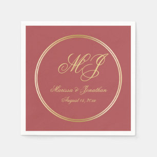 Elegante Terracotta Gold Monogram Script Wedding Servet