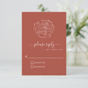 Elegante Terracotta Roest Kleur Bloem Lijn Schets RSVP Kaartje