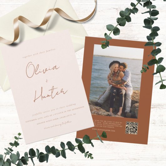 Élégante Terracotta tout en un Faire-part de maria