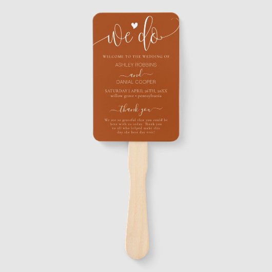 Elegante terracotta We doen bruiloft programma han Handwaaier (Voorkant)