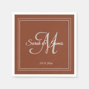 Elegante Terracotta & White Monogram Trouwpapier Servet