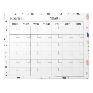 Elegante Terrazzo maandelijkse kalender planner Notitieblok