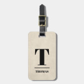 Elegante textuur beige vet zwart monogram bagagelabel (Voorkant verticaal)