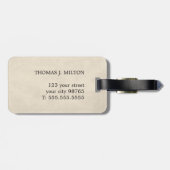 Elegante textuur beige vet zwart monogram bagagelabel (Achterkant horizontaal)