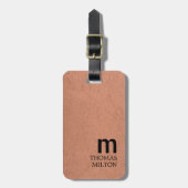 Elegante textuur bruin zwart vet monogram bagagelabel (Voorkant verticaal)