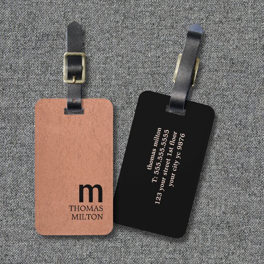 Elegante textuur bruin zwart vet monogram bagagelabel