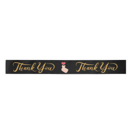 Elegante "Thank You" Satin Ribbon Roll - Zwart & G Lint
