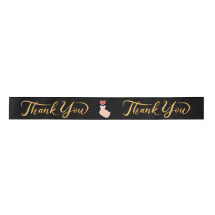 Elegante "Thank You" Satin Ribbon Roll - Zwart & G Lint