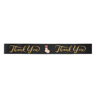 Elegante "Thank You" Satin Ribbon Roll - Zwart & G Lint