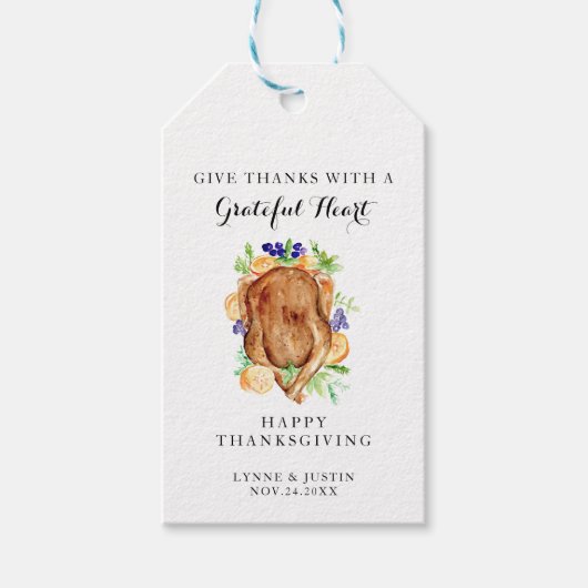 Elegante Thanksgiving-diner Geef dank Dankbaar Cadeaulabel (Voorkant)