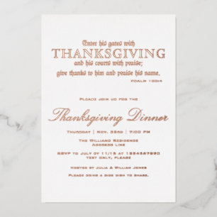 Elegante thanksgiving dinerfeest Psalm 100:4 Folie Uitnodiging